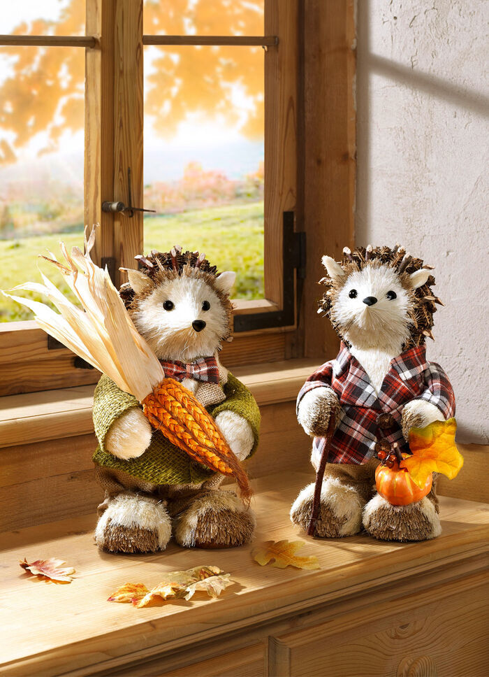 Igel aus Bast, Naturzapfen und Holz BRAUN