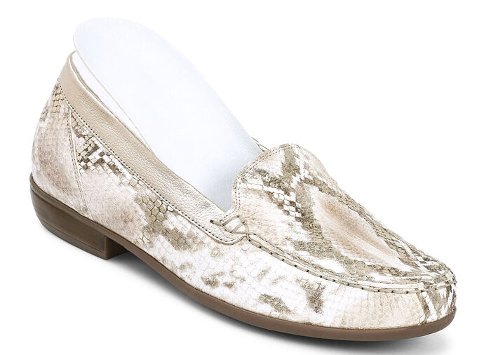 Waldläufer Mokassin-Slipper mit Reptilprägung ECRU-GOLD