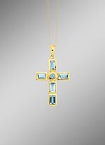 Interessanter Kreuz-Anh&auml;nger mit beh. Blautopas 