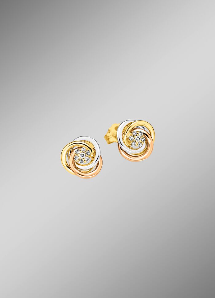 Gl&auml;nzende Ohrstecker in Tricolor mit 14 Brillanten 