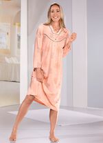 Wadenlanges Nachthemd mit Knopfleiste und langen &Auml;rmeln 