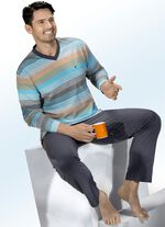 Hajo Klima Komfort Pyjama mit garngefärbtem Ringeldessin, V-Ausschnitt, Brusttasche 