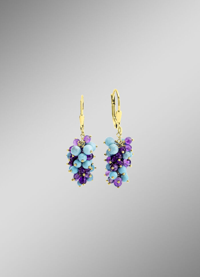 Trauben-Orringe mit echt Amethyst und beh. T&uuml;rkis 