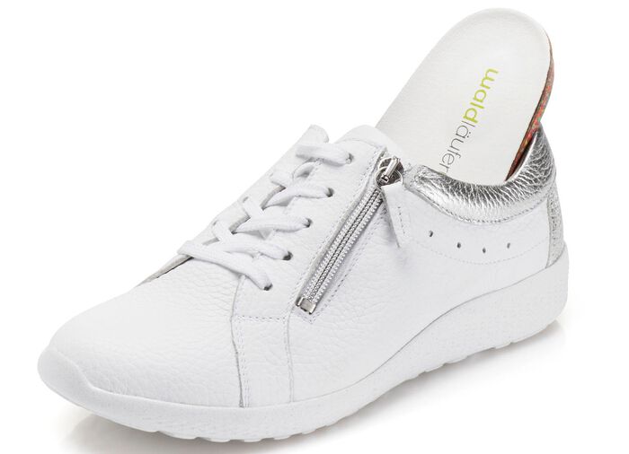 Waldl&auml;ufer, bequeme Damen-Schn&uuml;rschuhe, Weite K, mit herausnehmbarem Fussbett WEISS-SILBER