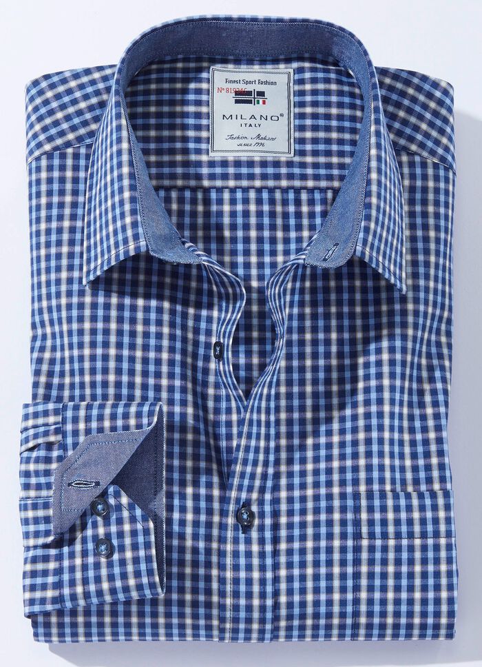 Kariertes &laquo;Milano Italy&raquo;-Hemd in 3 Farben MARINE-BLAU KARIERT