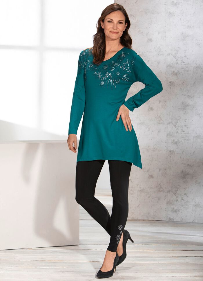 Leggings mit Strass- und Metallpl&auml;ttchenzier-Motiven SCHWARZ