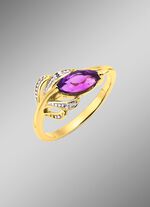Edler Damenring mit echt Amethyst und 2 Diamanten 