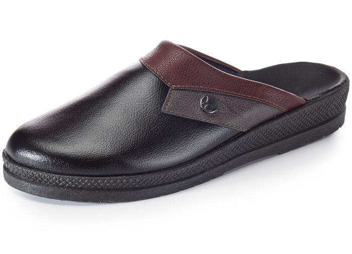 Pantolette mit anatomisch geformten Tieffussbett SCHWARZ-BORDEAUX-GRAU