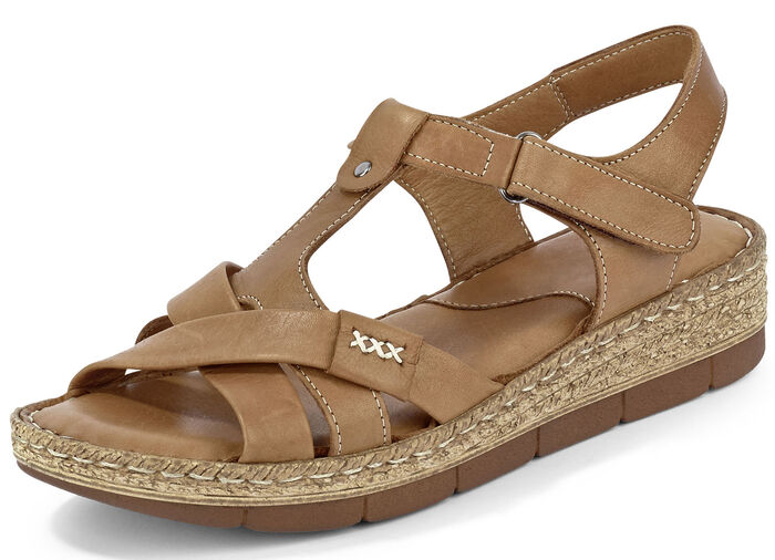 Andrea Conti Stegspangen-Sandale aus Rind-Nappaleder COGNAC