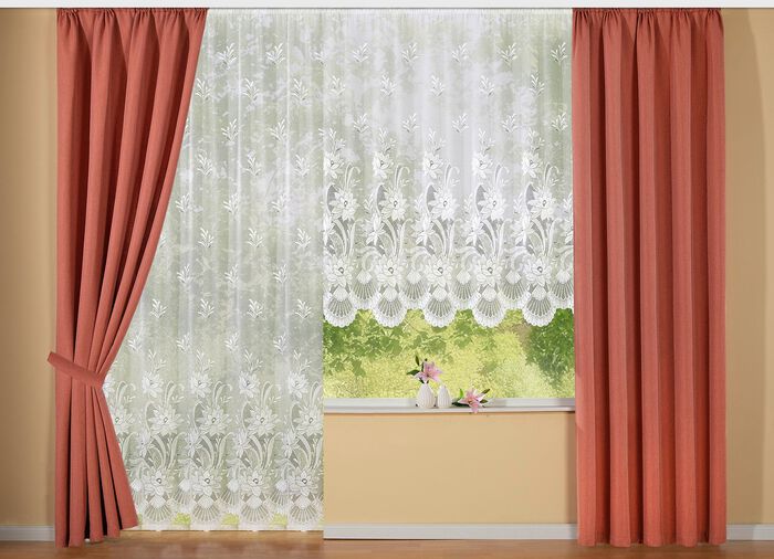 Blumenfenster-Vorhang mit Automatikfaltenband 1:3 