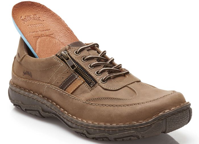 Schn&uuml;rschuh mit Kontrast-Bes&auml;tzen NATURBRAUN