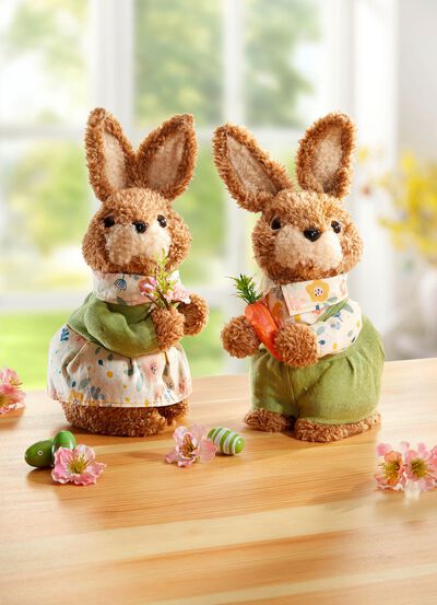 Hasenpaar aus Pl&uuml;sch, 2er-Set 