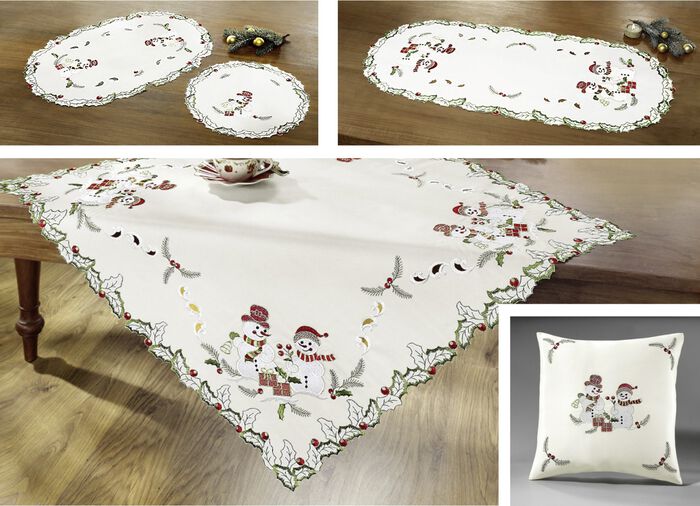 Tisch-und Raumdekoration mit Schneemann-Motiven