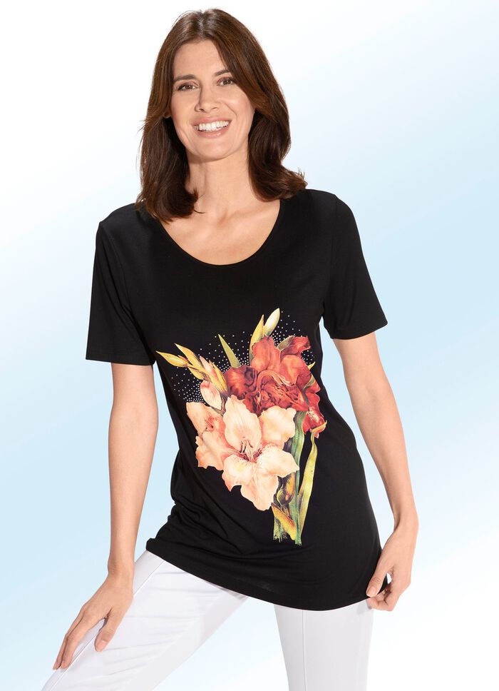 Longshirt mit Kontrast-Druck in 2 Farben SCHWARZ