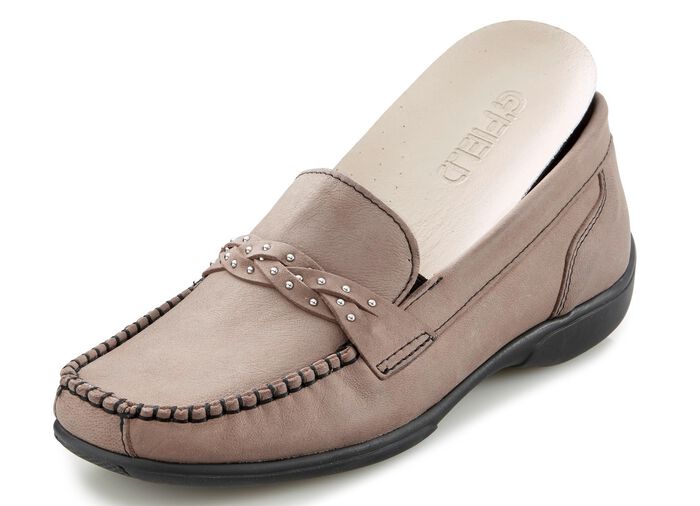 ELENA EDEN, bequeme Damen-Slipper, Weite H, mit herausnehmbarem Fussbett TAUPE