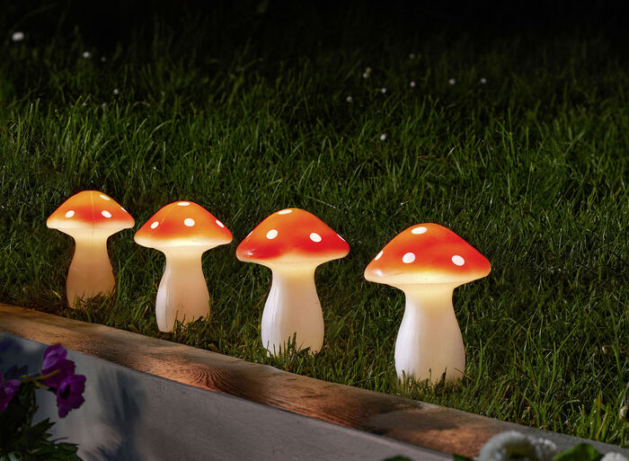 LED-Pilze aus Kunststoff, 4er-Set 