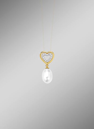 Herz-Anh&auml;nger mit S&uuml;sswasser-Zuchtperle und synth. Zirkonia 