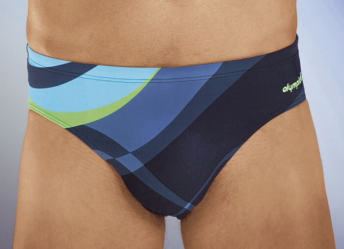 Olympia Badehose in Slipform mit buntem Druckdessin NACHTBLAU-BUNT