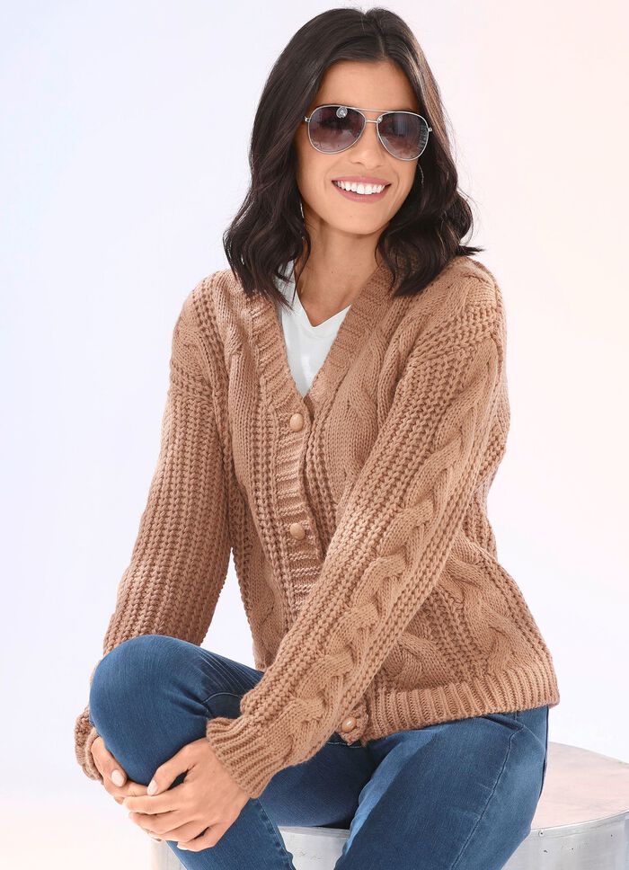 Strickjacke in Grobstrick CAMEL