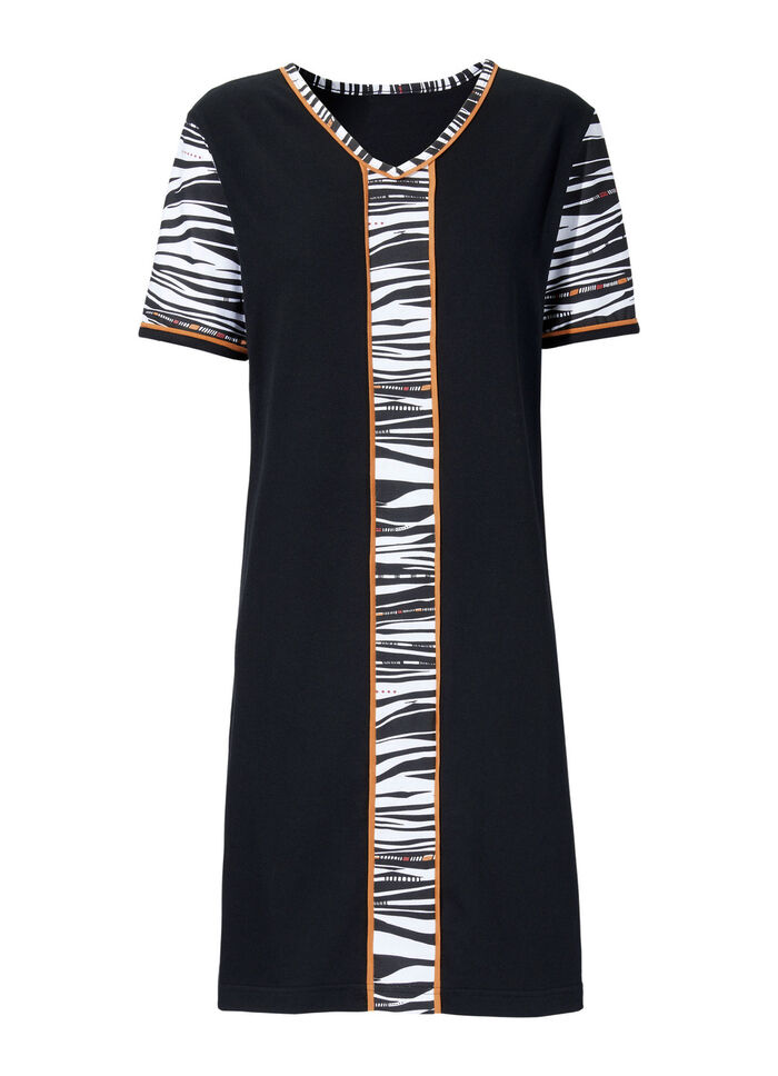 kürzer geschnittenes Nachthemd mit V-Ausschnitt SCHWARZ-BUNT