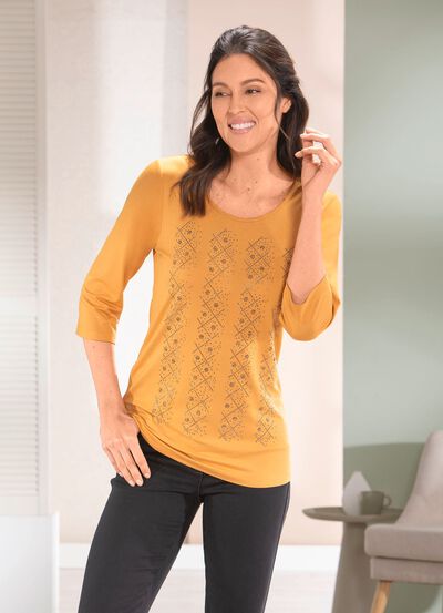 Shirt mit kontrastfarbenen Zierpl&auml;ttchen in 2 Farben 