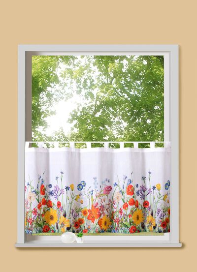 Kurzstore «Mohnblumen» mit Stangendurchzug 