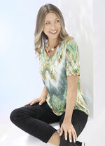 Shirt mit V-Ausschnitt GRÜN-ORANGE