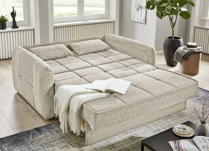 Schlafsofa mit Bettkasten CREME