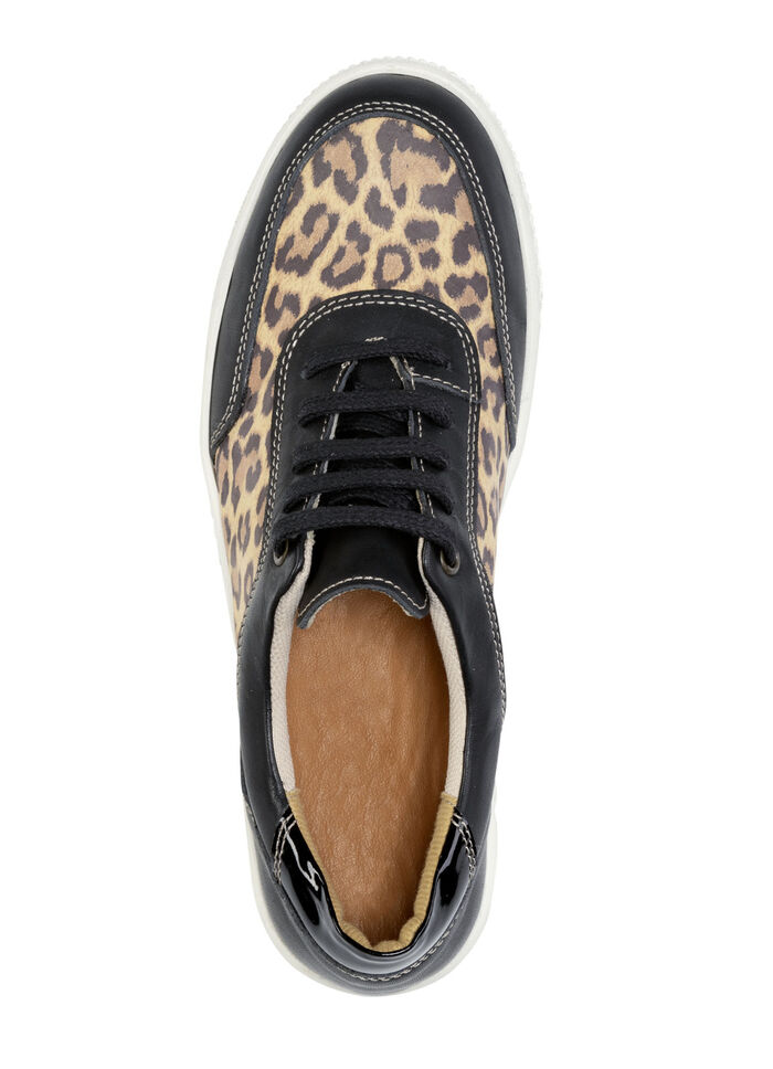 ELENA EDEN Schnürschuh mit cognacfarbenem Leo-Print SCHWARZ