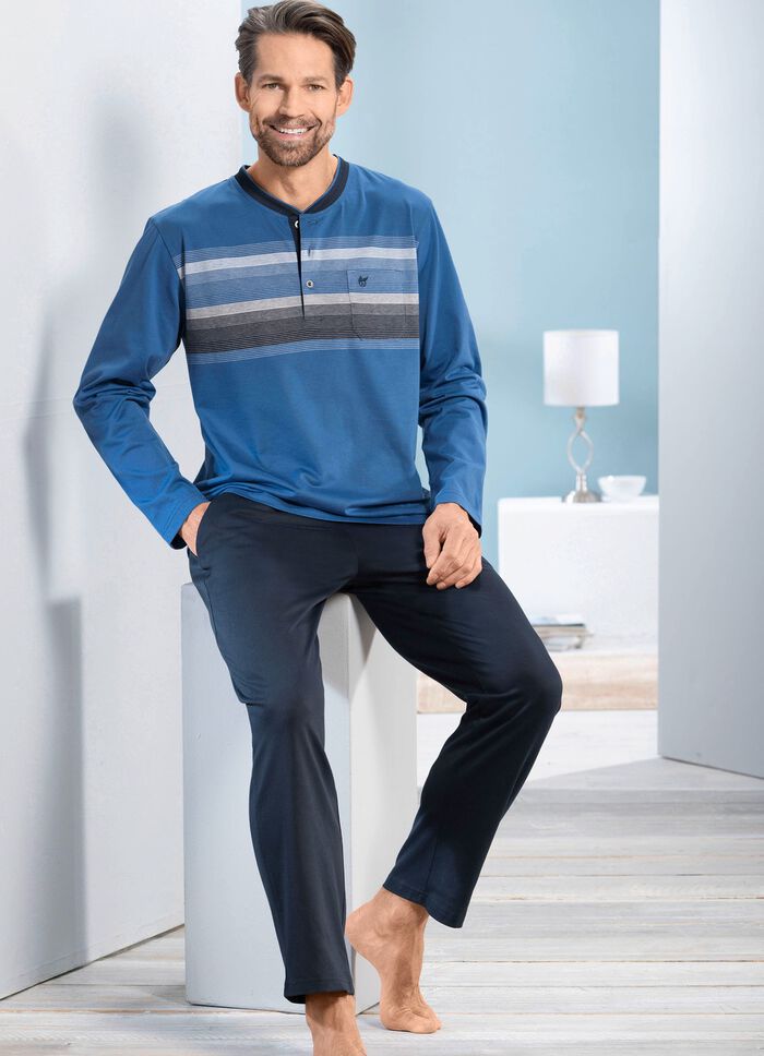 Hajo-Schlafanzug mit Knopfleiste und offenen Abschl&uuml;ssen 