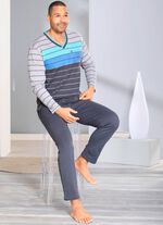 Hajo Klima Komfort Schlafanzug mit V-Ausschnitt und garngef&auml;rbtem Ringel 