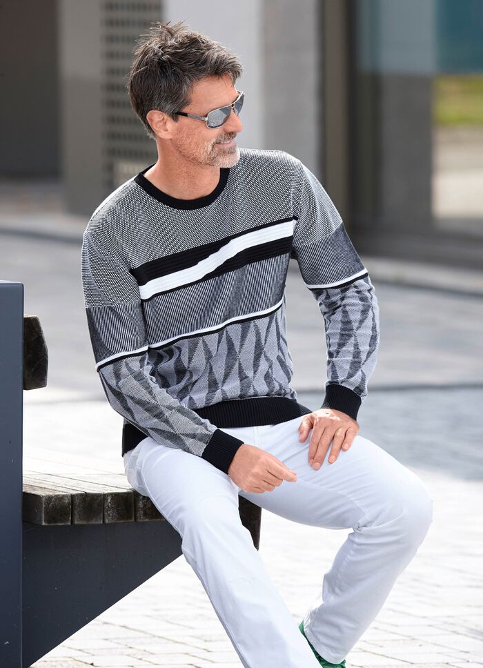 Gemusterter Rundhalspullover in 2 Farben 