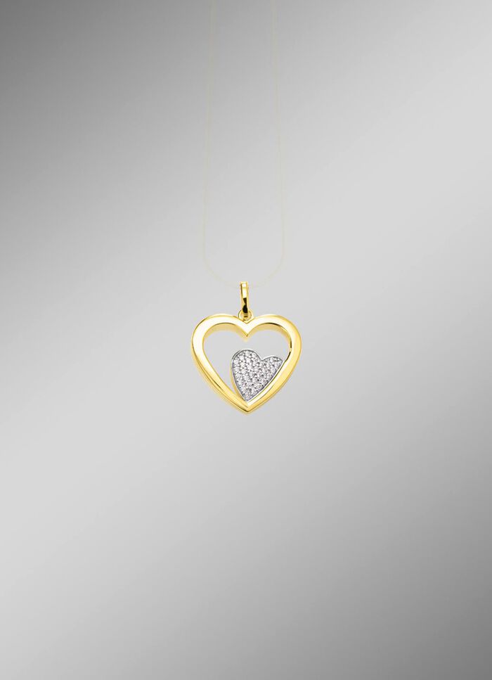 Herz-Anh&auml;nger in Bicolor mit synth. Zirkonia 