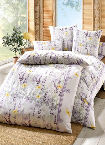 Bettw&auml;sche-Garnitur mit farbenfroher Lavendelwiese 