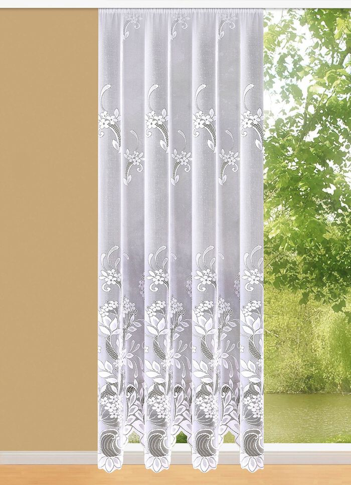 Langvorhang mit Automatikfaltenband 1:3 und gebogtem Abschluss 