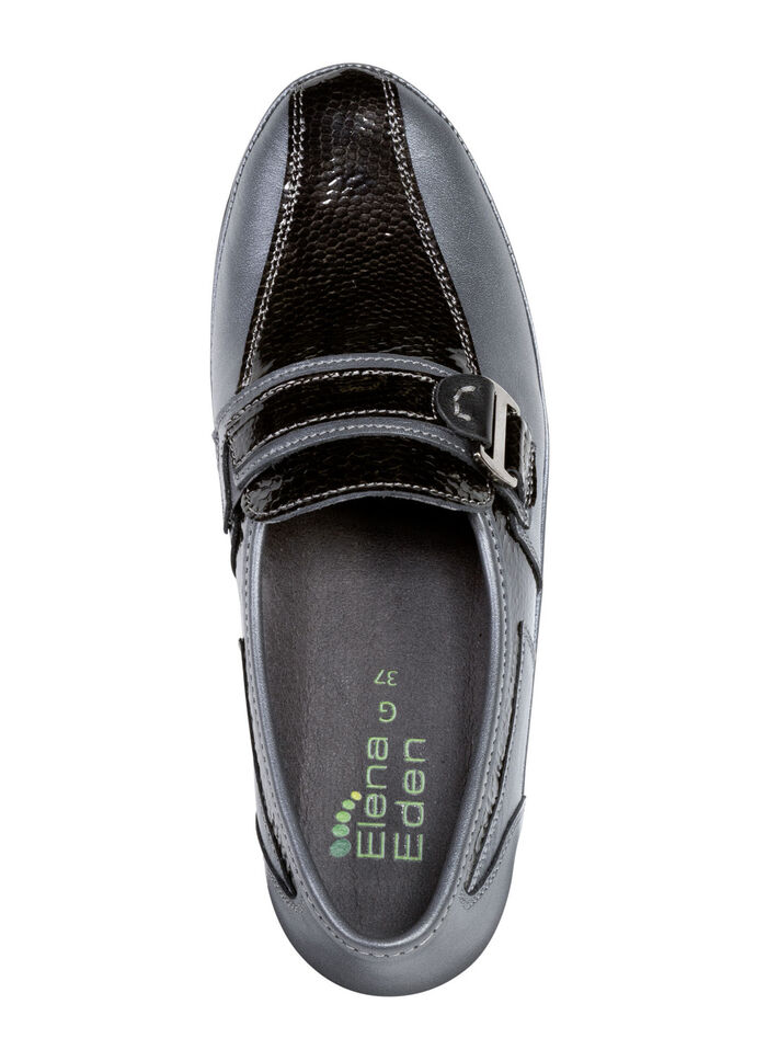 ELENA EDEN Slipper aus Nappaleder und geprägtem Lackleder ALTSILBER-SCHWARZ