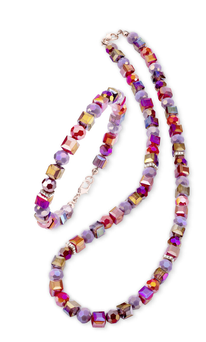 Schmuck-Set mit Kristallsteinen, 2-teilig ROT-LAVENDEL