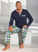 Pyjama mit Knopfleiste, aufgesetzter Brusttasche und Karodessin 