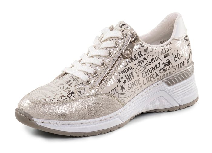 Rieker Schn&uuml;r-Sneaker aus bedrucktem Synthetikmaterial HELLGRAU-SILBER