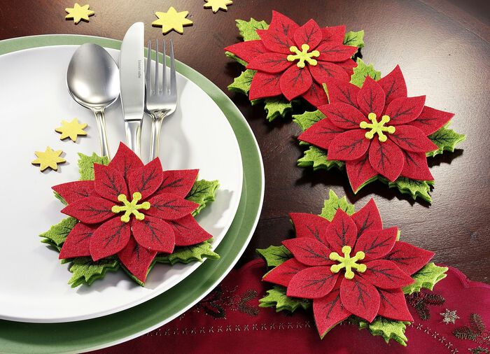 Bestecktaschen &laquo;Weihnachtsstern&raquo;, 4er-Set 