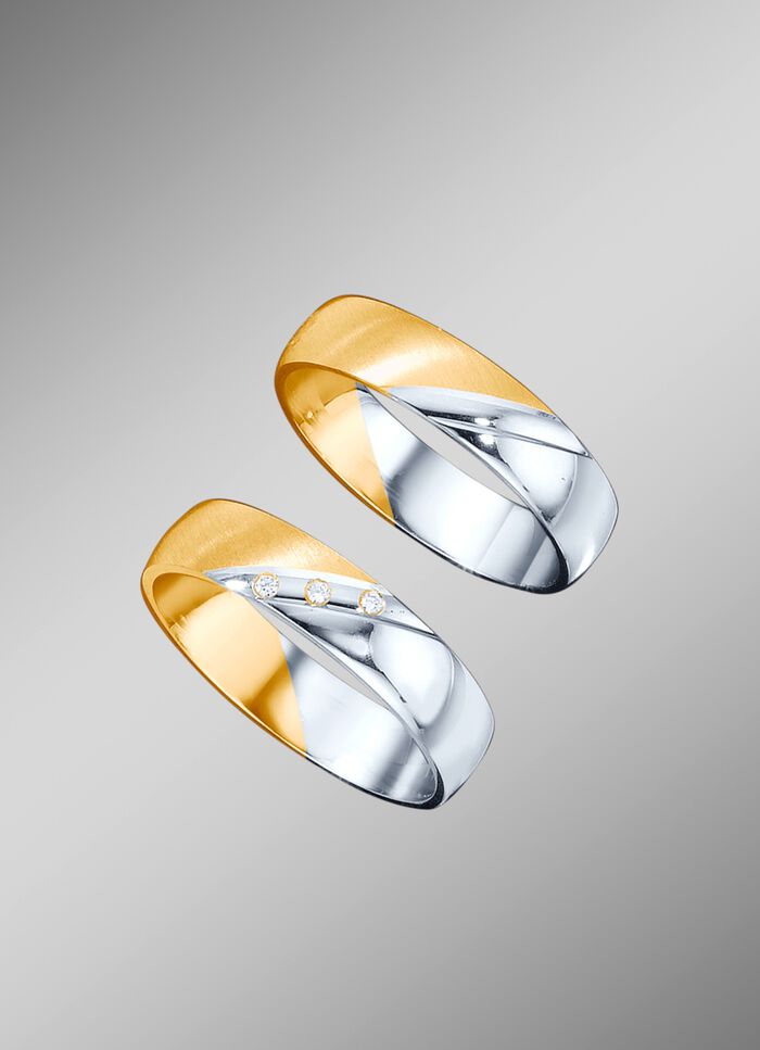 Trauring in Gelb-Weissgold, mit oder ohne Brillanten 