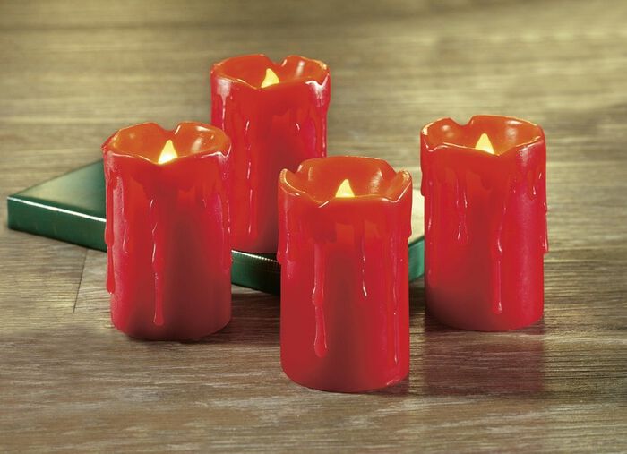 LED-Echtwachskerzen, 4er-Set ROT
