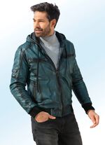 Lederblouson mit angeschnittener Kapuze 