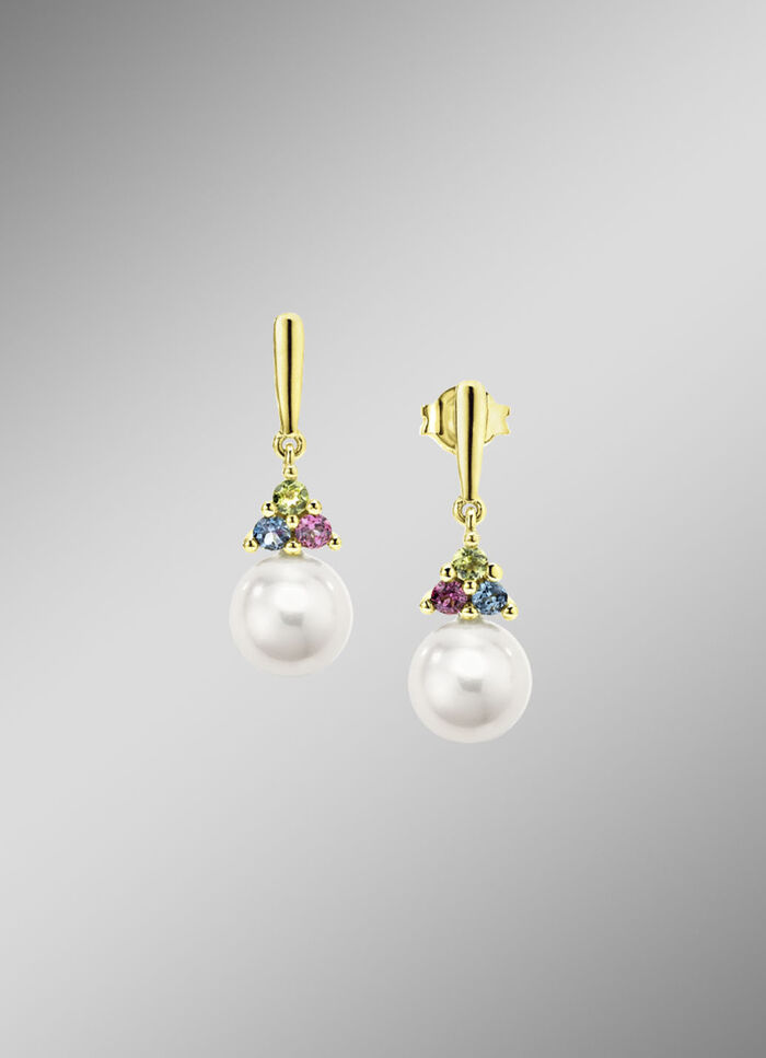 Exquisite Eleganz Ohrstecker mit Süsswasser-Zuchtperlen und Edelsteinen 