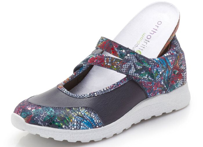 Waldl&auml;ufer Slipper mit Elastikeinsatz im Ballenbereich BLAU-BUNT