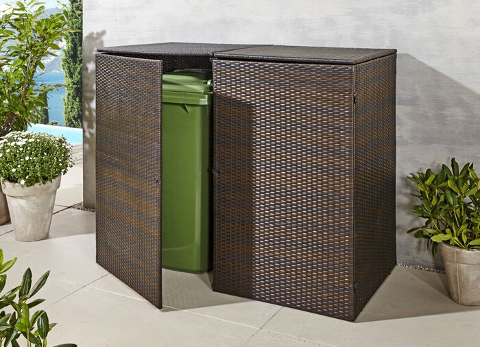 Doppel-Mülltonnenschrank mit witterungsbeständigem Kunststoffgeflecht BRAUN