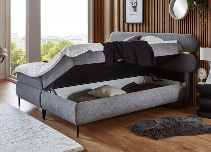 Boxspringbett mit LED-Beleuchtung und Topper ANTHRAZIT