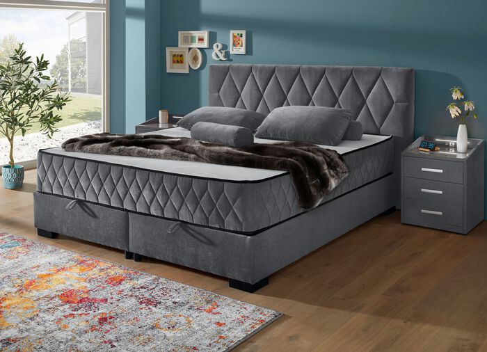 Boxspringbett mit Wendematratze und Bettkasten ANTHRAZIT