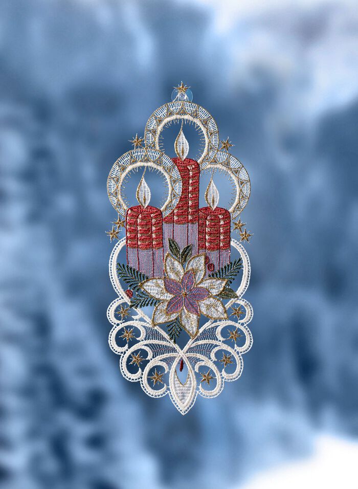 Fensterbild Kerzenglanz aus echter Plauener Spitze 