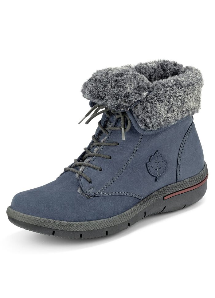 Waldläufer Schnür-Stiefelette mit kuscheligem Webpelzkragen JEANSBLAU